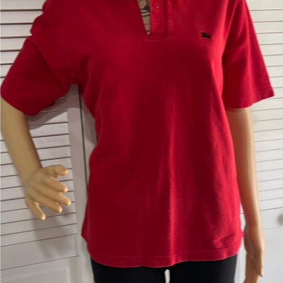 Burberry Red Cotton Polo Top with Navy Label - Picture 4 of 5